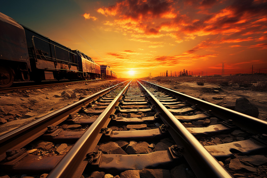 夕阳下的铁路运输图片