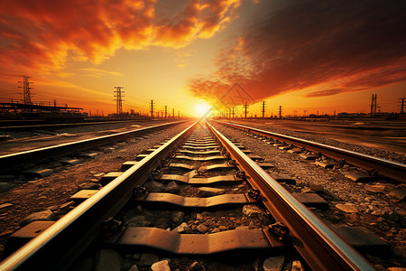 夕阳下的铁路运输轨道图片