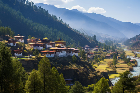 喜马拉雅山脉上的美丽景观高清图片
