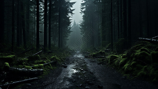 阴暗林间的小路背景图片