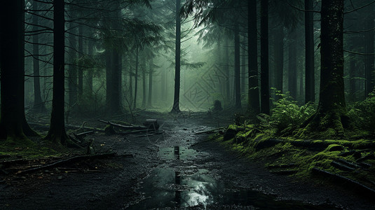 浓雾笼罩的树林背景图片