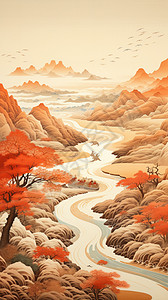 远山河流红叶图片