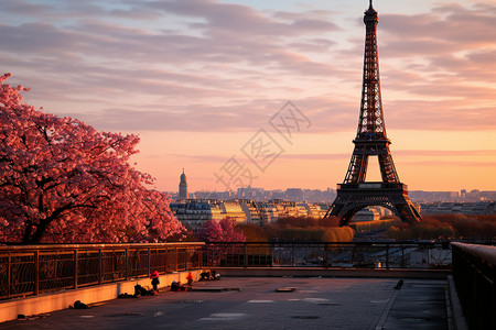 埃菲尔铁塔黎明下的巴黎铁塔背景