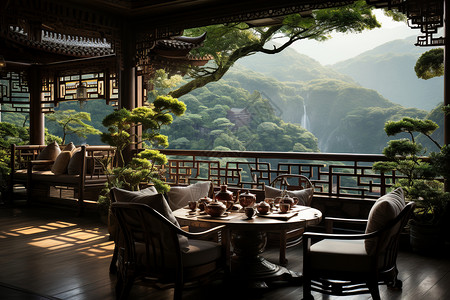 宁静的中式禅意茶庄背景图片