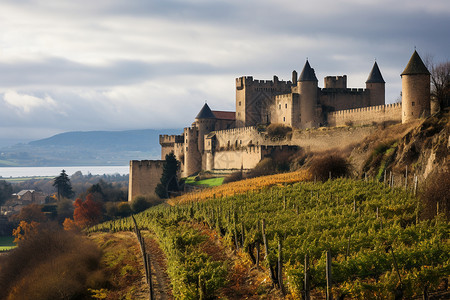 欧式城堡庄园的葡萄种植果园图片