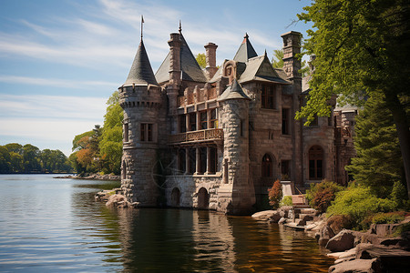华丽的欧式湖畔城堡建筑图片
