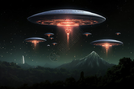 星空下异形侵略的外星飞船背景图片