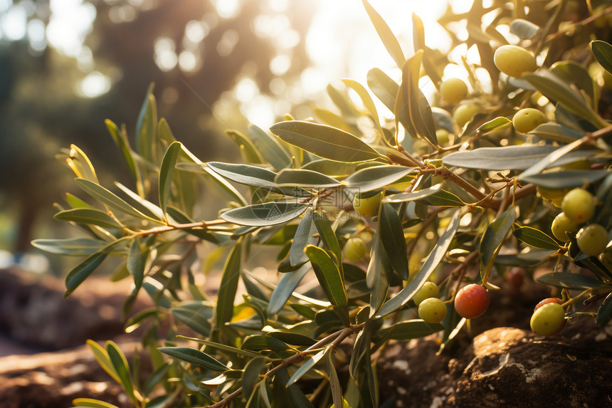 夏季乡村农业种植的橄榄果园图片