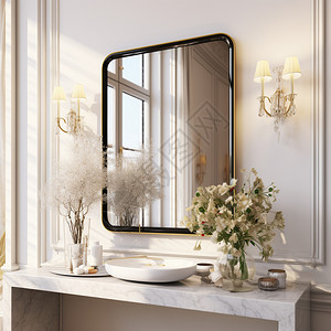 方形镜子白色方形洗手盆背景