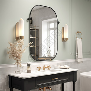 圆角大面积浴室镜背景图片
