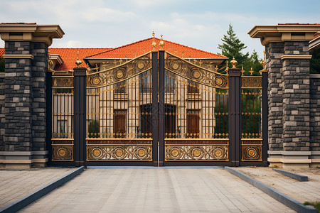 豪华房屋别墅建筑的入口大门高清图片