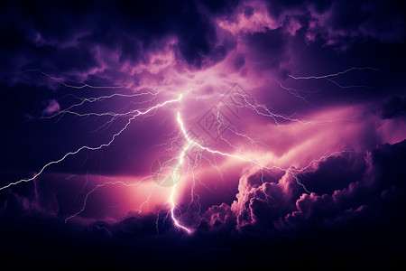 紫云劈裂的雷电背景图片