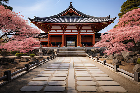 中式佛教古建筑园林景观背景图片