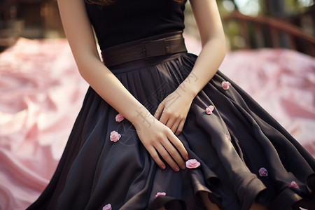立体花瓣的黑色长裙背景图片