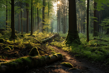 宁静的夏季树林景观背景图片