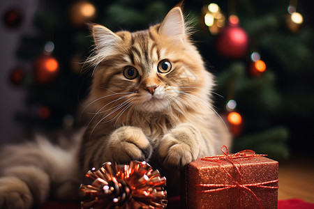 小猫与圣诞礼盒背景图片