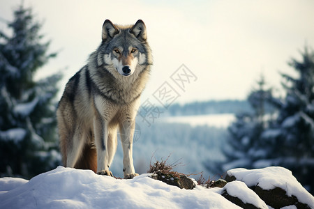 雪天森林中的狼图片