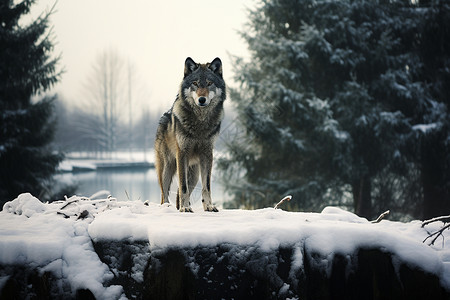 寒冷的户外雪地上的狼图片素材