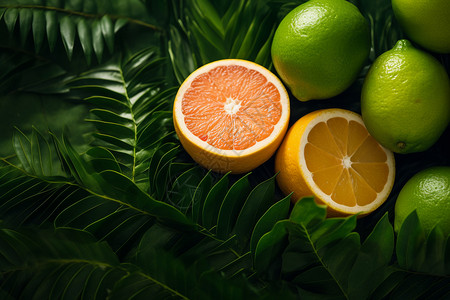 柚子柠檬与绿植图片