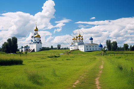 草地上的古典俄式城堡图片