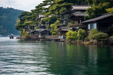 木屋建筑与自然景色图片