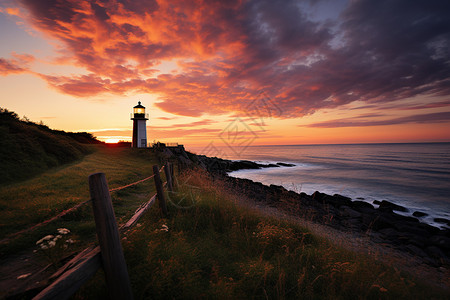 海边灯塔的美丽风景图片