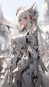 二次元动漫风格的铠甲女骑士背景图片