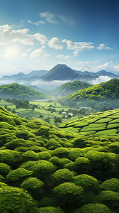 山谷中的茶园景观图片