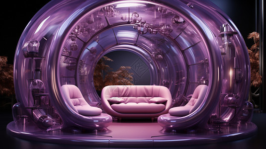 紫色展位沙发背景图片