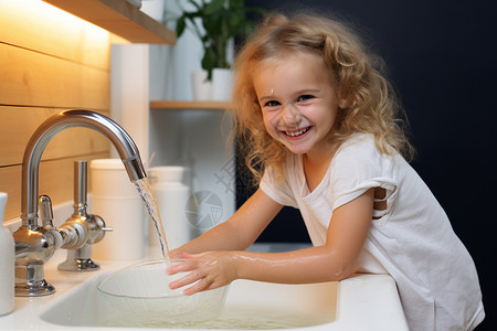 洗手的小女孩背景图片