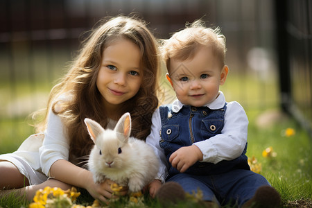 兄妹俩与可爱兔子背景