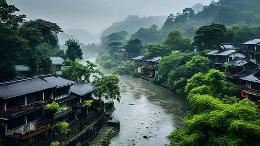 陡坡村中的小溪背景