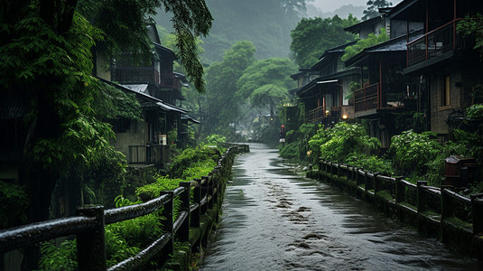 陡坡村中的小河背景