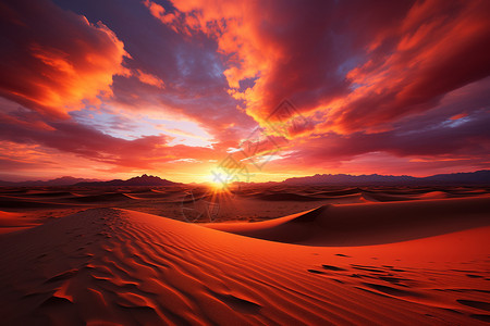 红色沙漠夕阳下的红色沙丘背景