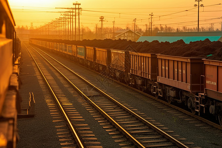 煤矿运输夕阳下的火车背景
