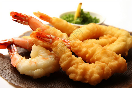 日本天妇罗美味的虾仁背景