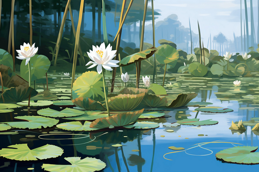 美丽的湖畔莲花图片