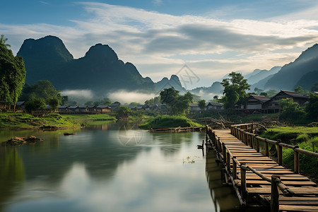 空气清新的美丽村落背景图片