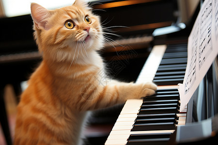 弹钢琴的猫图片