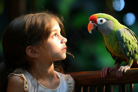 小女孩和鹦鹉图片