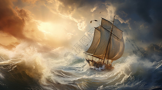 波浪中的帆船图片