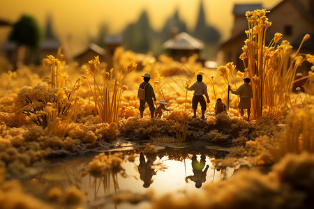 金黄的田野金黄稻田中的微观设计图片