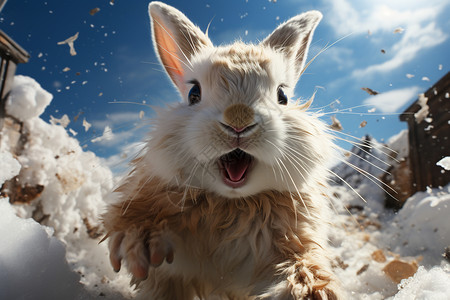 雪地中的兔子背景图片