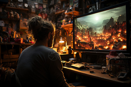 玩电脑游戏的人屏幕前的人设计图片