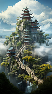 悬山上历史建筑背景图片