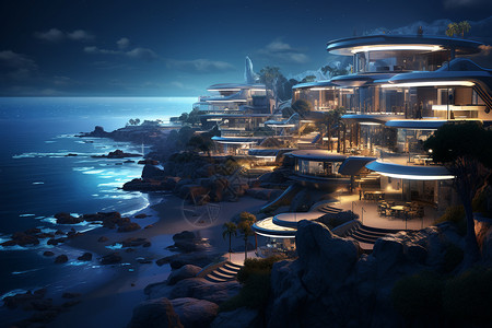 海边绝美的房屋夜景高清图片