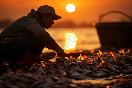 打鱼的渔民背景图片