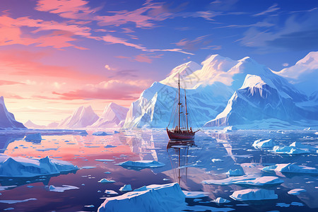 冰山和水面上的船插画