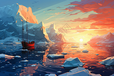 冰川水面上的船插画