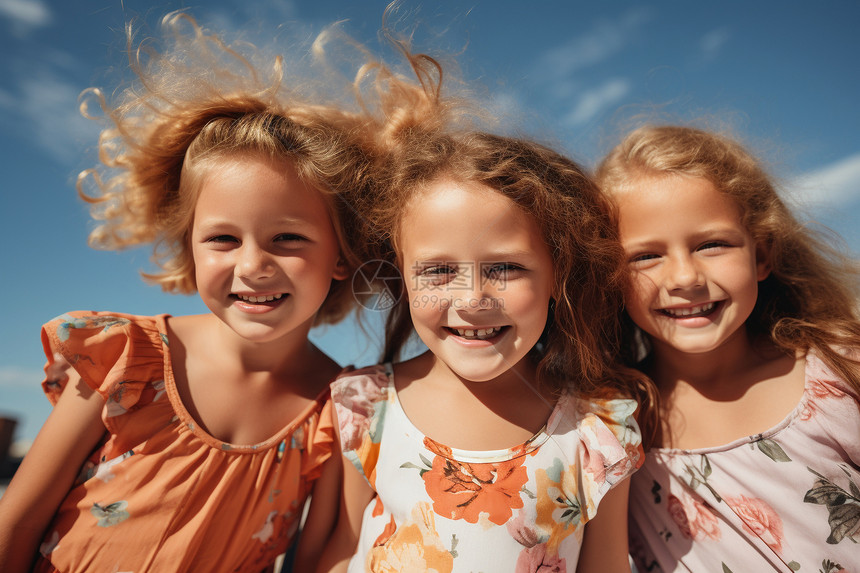 快乐的三个小女孩图片
